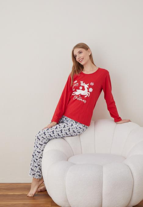 Pijama Dama Craciun ,maneca lunga ,pantaloni lungi,Engros